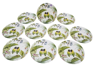 10 LOVE BIRDS TROPICAL DESSERT PLATES