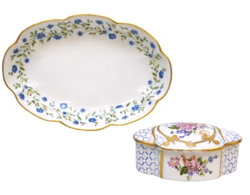 2 LIMOGES FRANCE PORCELAIN TRINKET BOXES/DISH