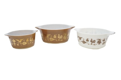 3 VINTAGE PYREX FEDERAL EAGLE NESTING CASSEROLE DISHES