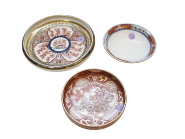 3 pc VINTAGE JAPANESE PORCELAIN GOLD IMARI