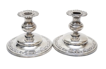 PAIR ANTIQUE SHEFFIELD PLATE CANDLESTICKS