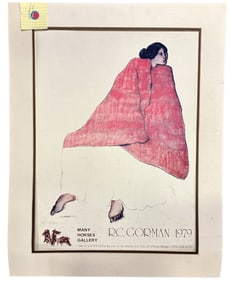 LARGE SIGNED R.C. GORMAN RED BLANKET GALLERY POSTER