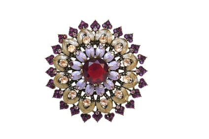 LARGE MULTI COLORED CRYSTAL FLOWER BROOCH