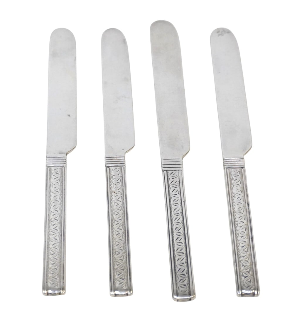 RARE SET OF 4 S. KIRK COIN SILVER FRUIT KNIVES (1 of 3)