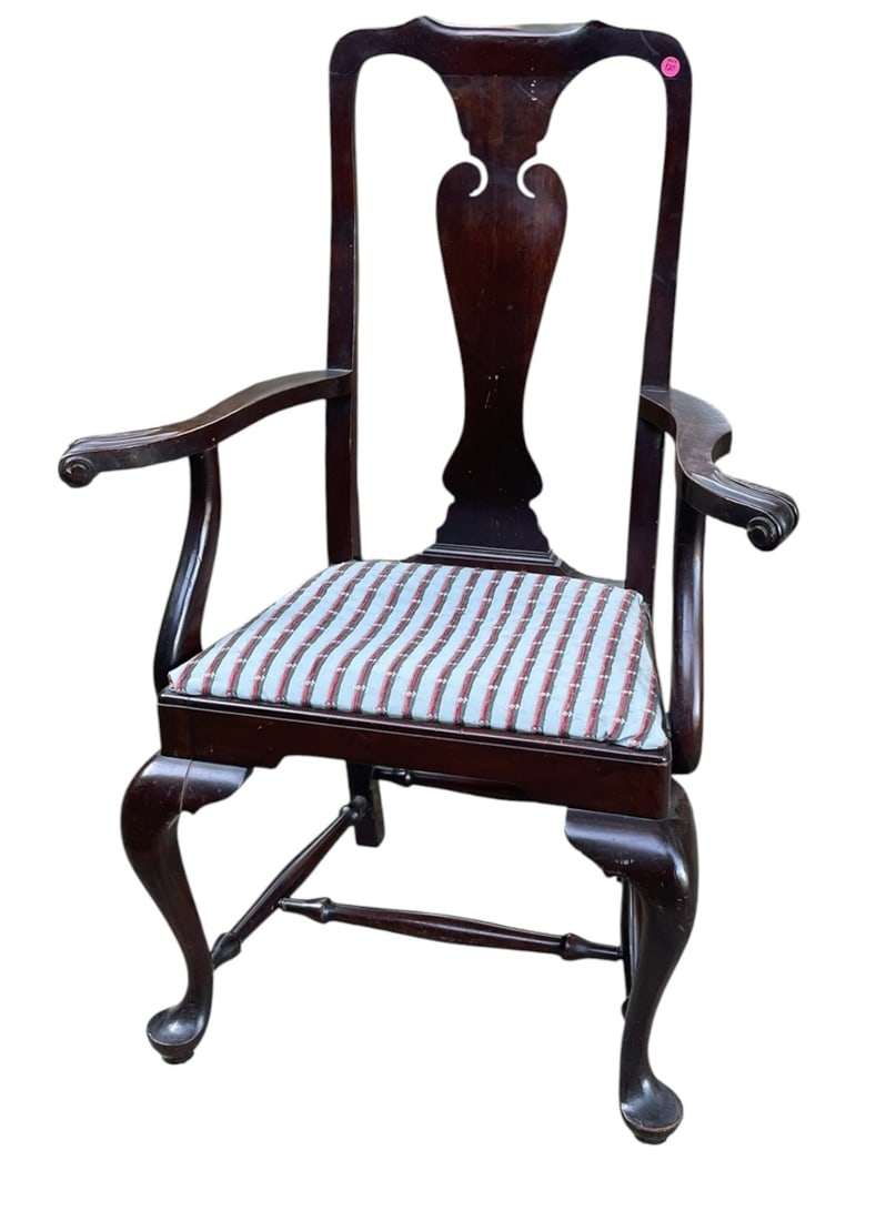 QUEEN ANNE STYLE ARMCHAIR: Queen Anne Style Armchair. Measures 28"x18"x43" tall.