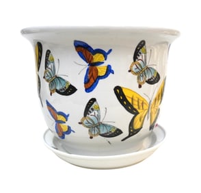 LARGE PORCELAIN JARDINIERE BUTTERFLIES