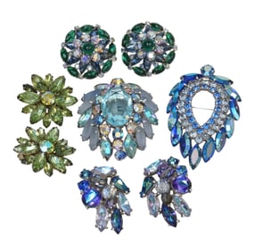 5 PC VINTAGE COLORED CRYSTAL SCHIAPARELLI + VENDOME