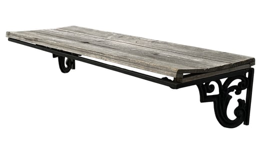 VINTAGE WOOD WALL SHELF CAST IRON BRACKETS