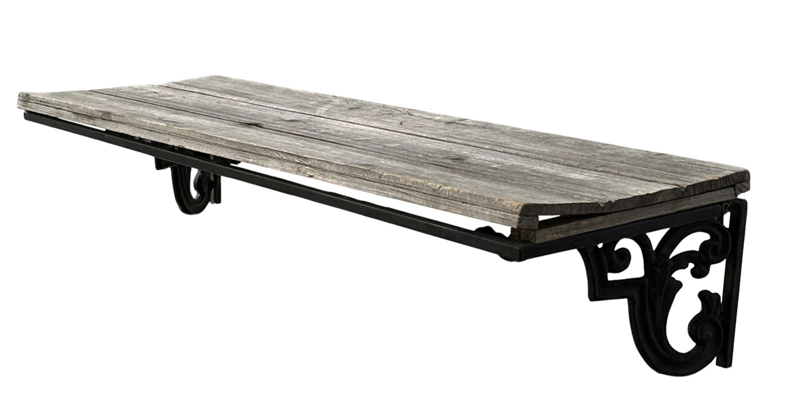 VINTAGE WOOD WALL SHELF CAST IRON BRACKETS (1 of 6)