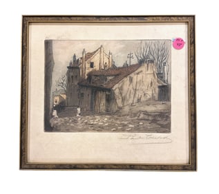 1920s HAND COLORED ETCHING MONTMARTRE PARIS