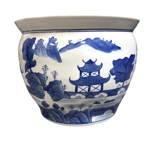 BLUE & WHITE CHINOISERIE FISH BOWL / PLANTER