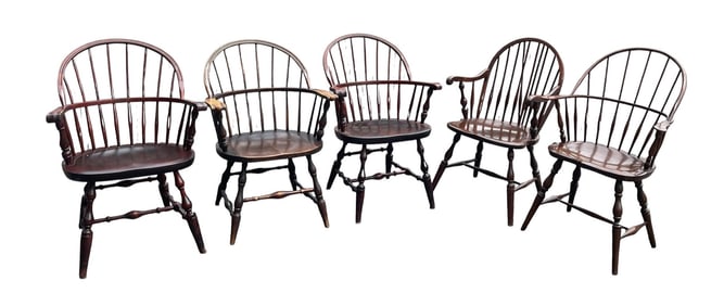 5 AMERICAN ANTIQUE WINDSOR CHAIRS
