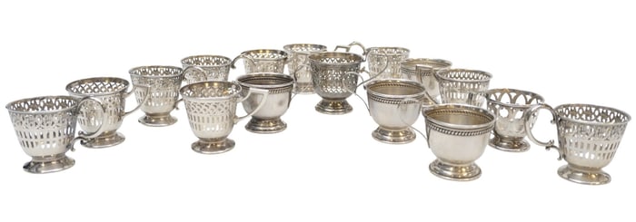 16 VINTAGE STERLING SILVER DEMITASSE CUP HOLDERS
