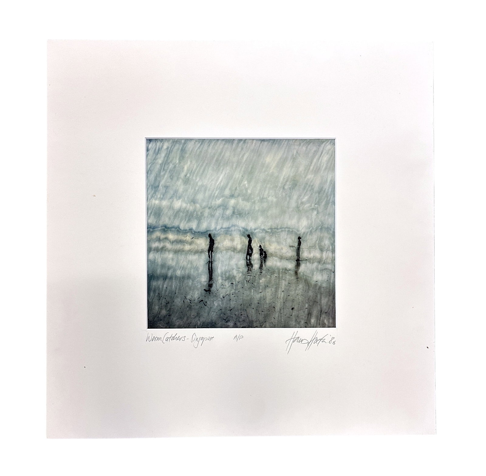 HANS HOEFER WORM CATCHERS ARTISTS PROOF: Vintage Hans Hoefer "Worm Catchers, Singapore" Artist Proof, 1986. Signed and titled in pencil by the artist. Measures 20 1/2"x20". Weight 12 oz. Hans Hoefer traveled through his life as a restless pa