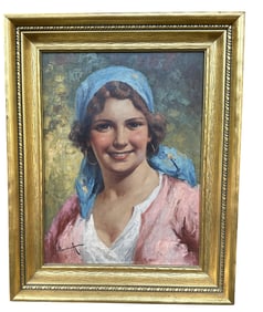 ANTONIO VALLONE (Italian 20th c) OIL PORTRAIT OF A GIRL