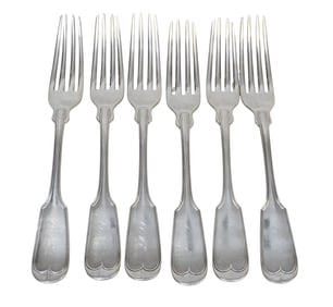 6 CHARLESTON SC COIN SILVER DINNER FORKS