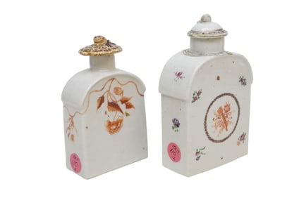 2 ANTIQUE CHINESE EXPORT FAMILLE ROSE CANTON TEA CADDIES
