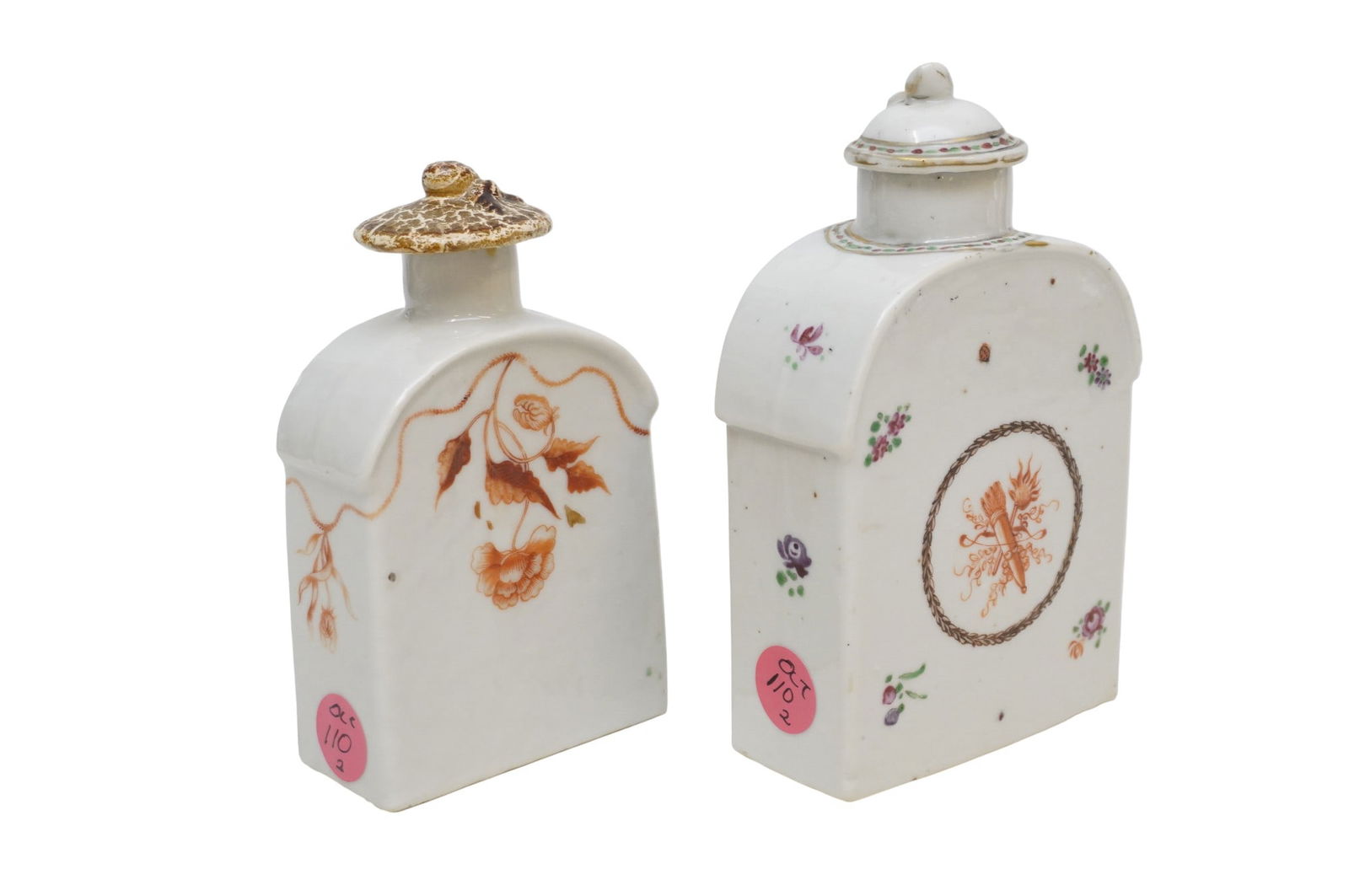 2 ANTIQUE CHINESE EXPORT FAMILLE ROSE CANTON TEA CADDIES (1 of 5)