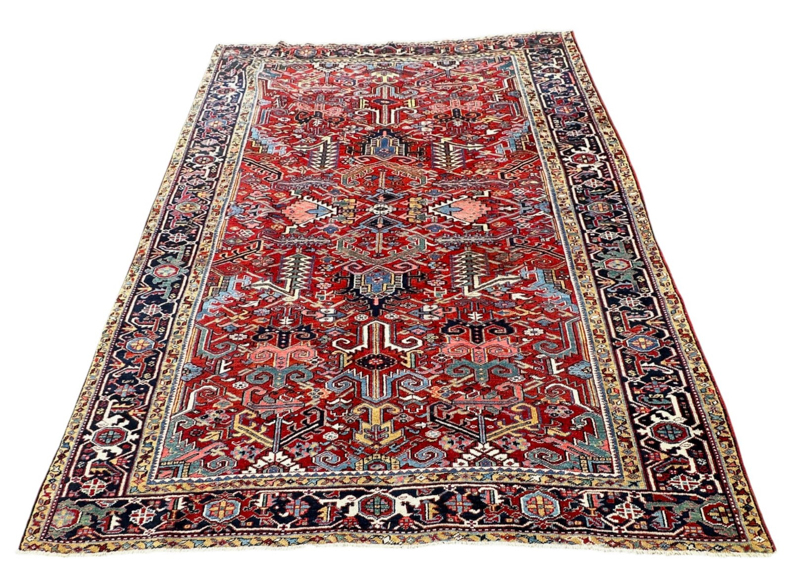 VINTAGE HAND KNOTTED WOOL HERIZ RUG 10ft (1 of 12)