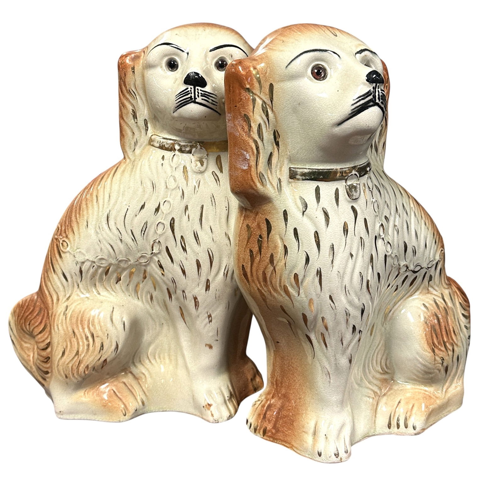 2 LARGE GLASS EYES STAFFORDSHIRE SPANIELS (1 of 7)