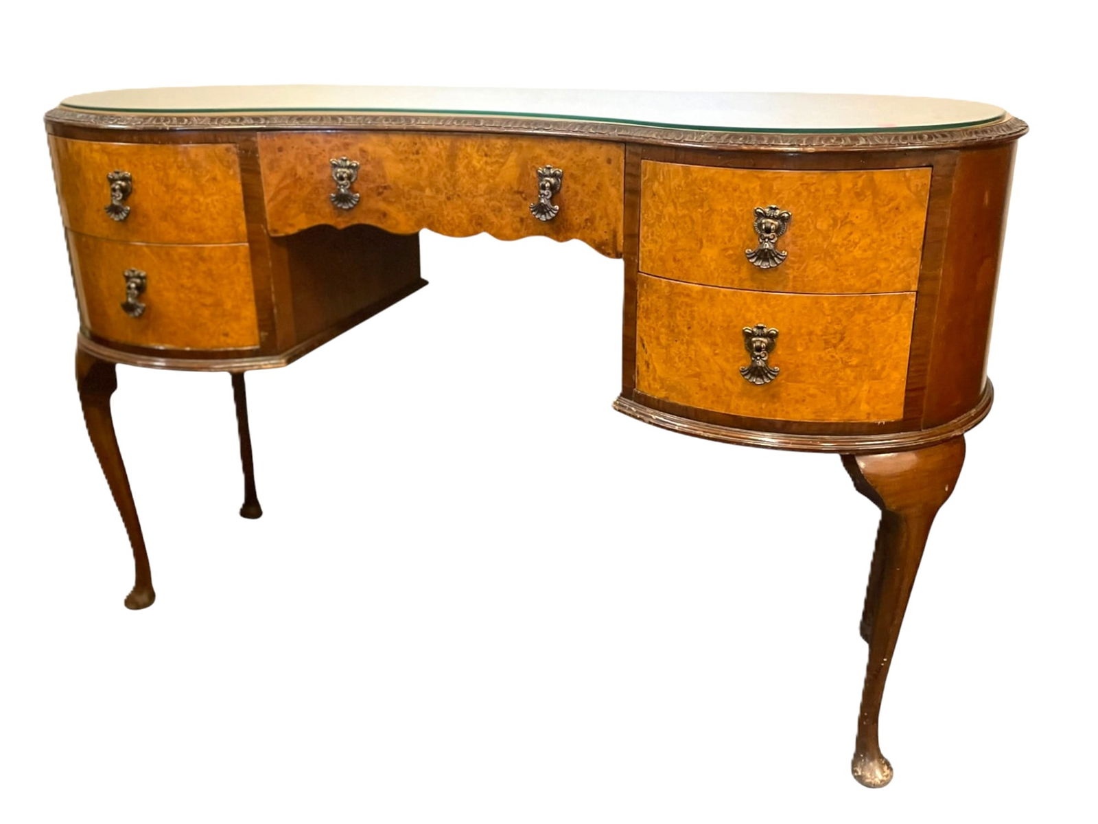 VINTAGE BURR WALNUT DESK 5 DRAWER (1 of 9)