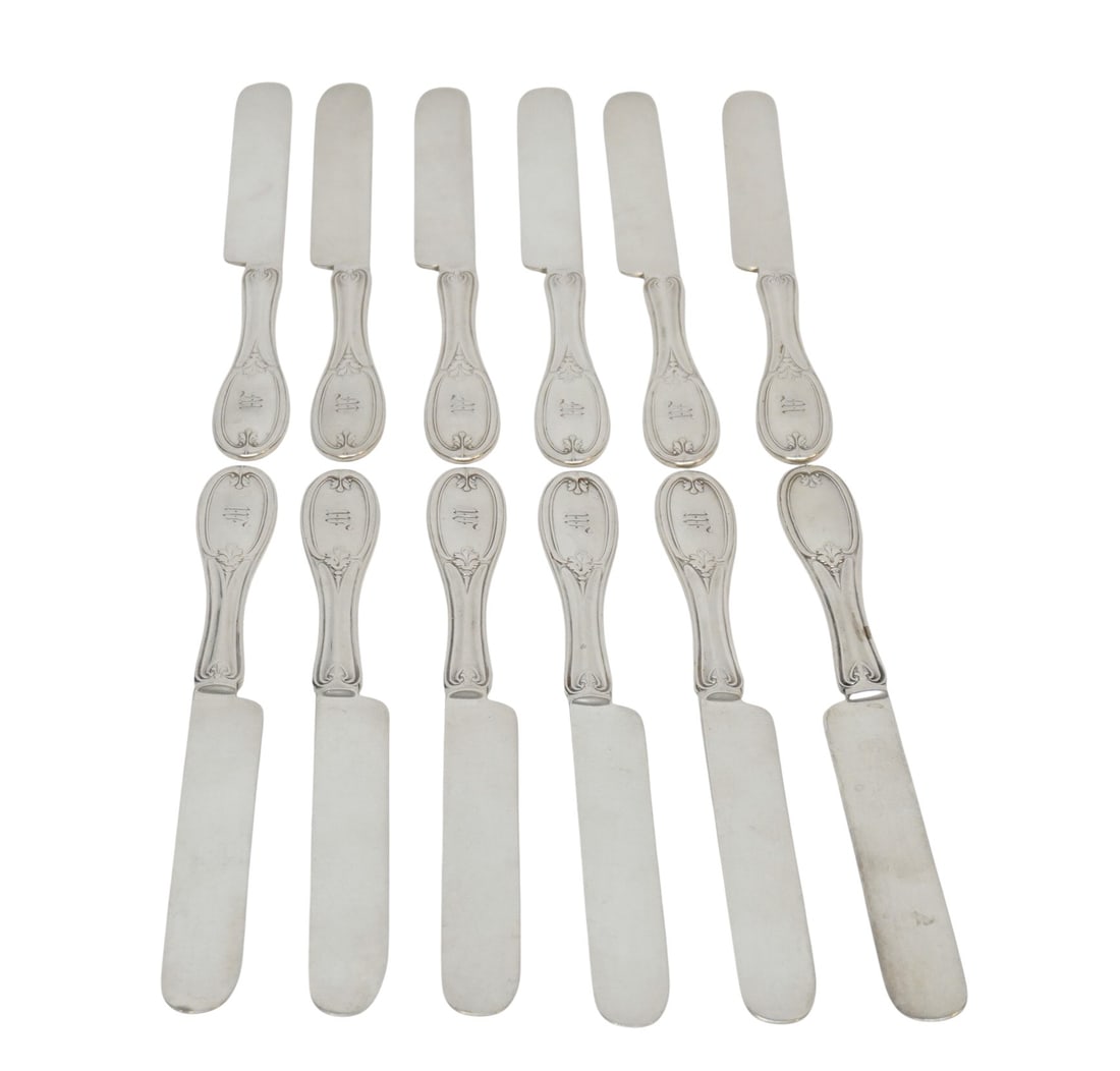 12 CHARLESTON SC COIN SILVER BUTTER KNIVES c 1856 (1 of 4)