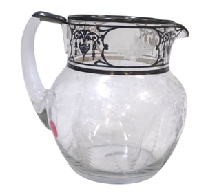 ANTIQUE SILVER OVERLAY ART NOUVEAU PITCHER