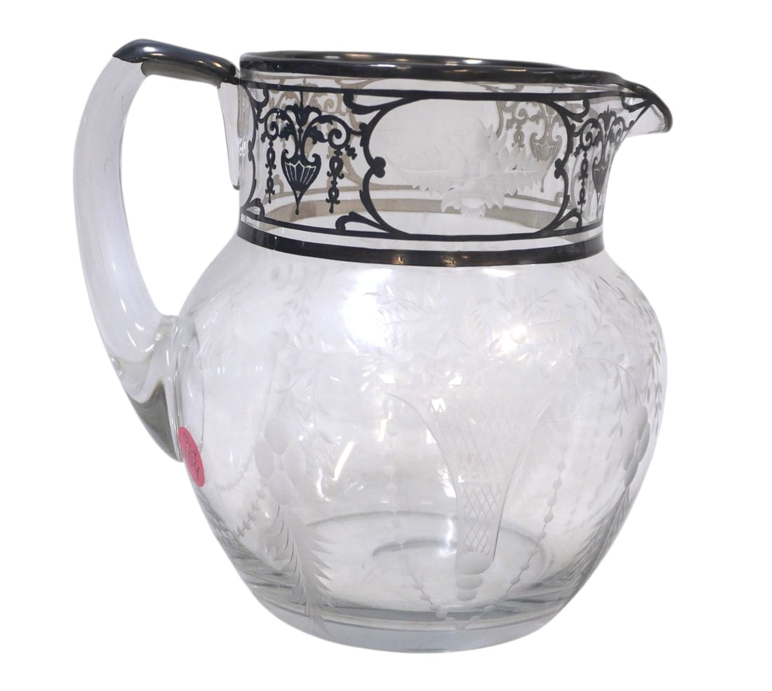 ANTIQUE SILVER OVERLAY ART NOUVEAU PITCHER (1 of 4)