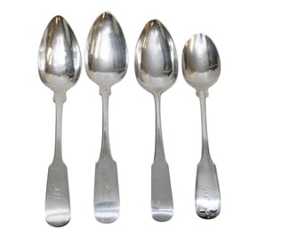4 LARGE COIN SILVER SERVING SPOONS CHARLESTON & COLUMBIA