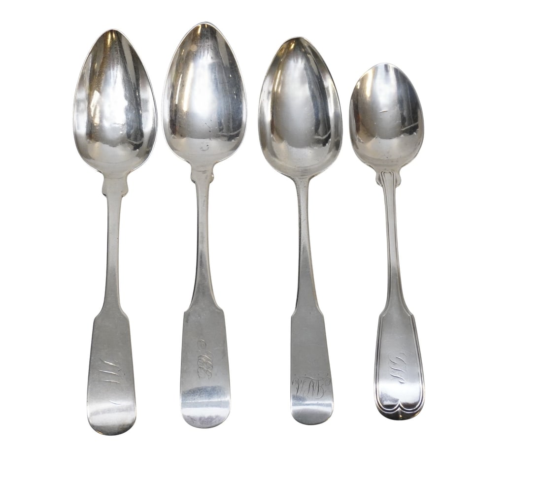 4 LARGE COIN SILVER SERVING SPOONS CHARLESTON & COLUMBIA (1 of 2)