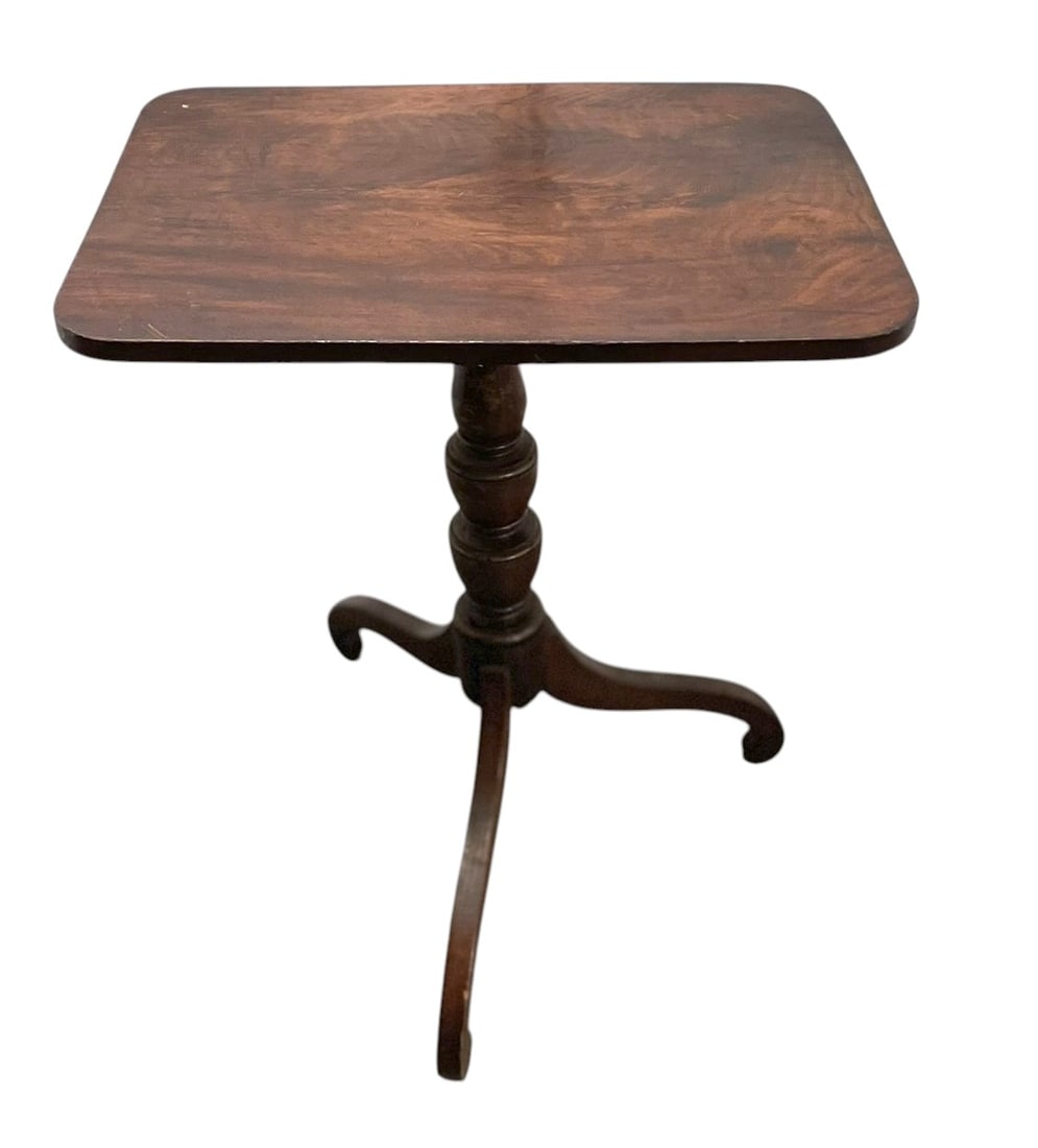 ANTIQUE EARLY 19TH C. MAHOGANY TILT TOP CANDLE STAND (1 of 5)