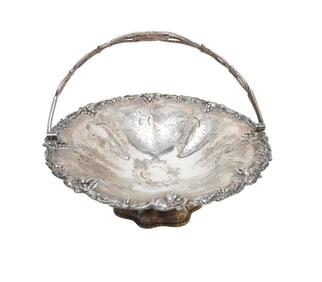ANTIQUE SILVER PLATED GRAPEVINE REPOUSSE BASKET
