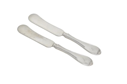 2 N H & CO COIN SILVER FIDDLE THREAD BUTTER KNIVES