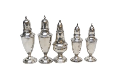 5 STERLING SILVER SALT & PEPPER SHAKERS