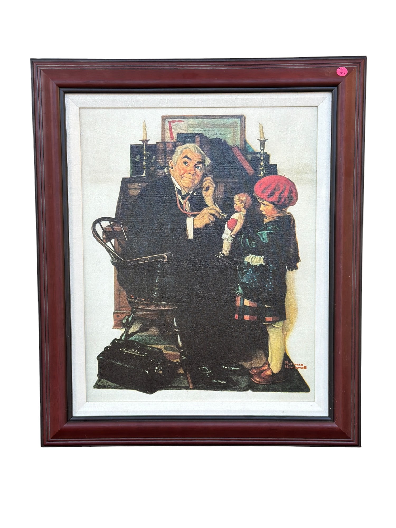 NORMAN ROCKWELL GICLEE DOCTOR AND THE DOLL: Large Norman Rockwell Giclee on Canvas "Doctor and the Doll". In frame measures 23 1/2"x28 1/2"x1 3/4". Weight 7 lbs 4 oz.