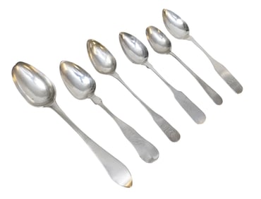 6 EARLY COIN SILVER SPOONS 1804 - 1814 +