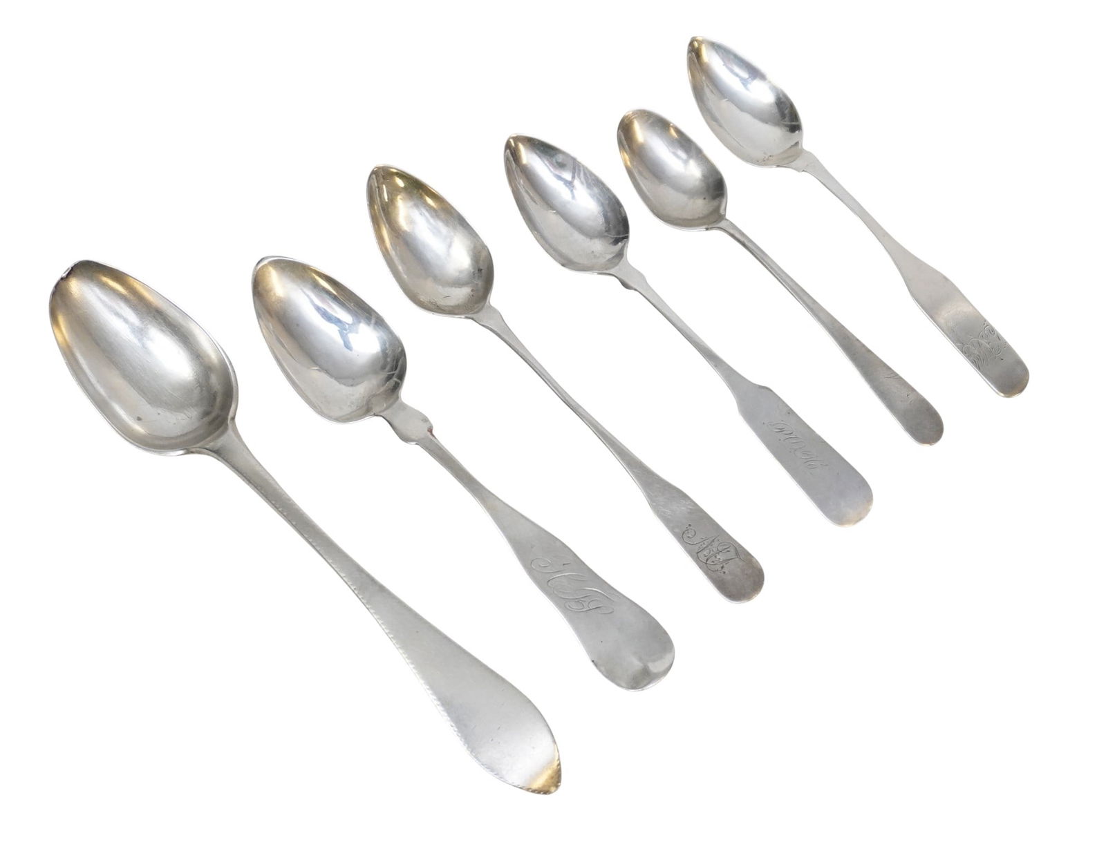 6 EARLY COIN SILVER SPOONS 1804 - 1814 + (1 of 2)