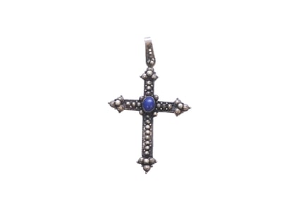 STERLING SILVER CROSS WITH LAPIS STONE PENDANT