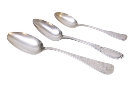 3 ANTIQUE STERLING SPOONS SERVING & TEASPOON