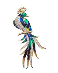 LARGE ENAMEL AND RHINESTONE VINTAGE PEACOCK BROOCH