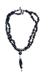 ONYX AND PEARL HANDMADE DOUBLE STRAND NECKLACE