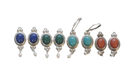 STERLING SILVER STONE AND PEARL INTERCHANGEABLE EARRINGS