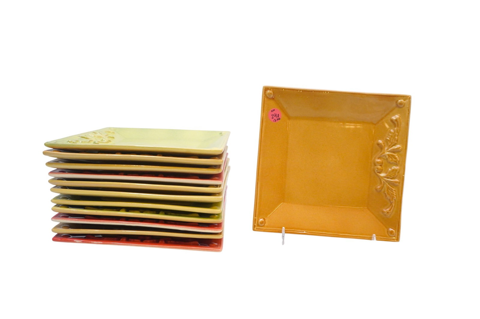 12 GOGO GTO MEXICO POTTERY SQUARE DISHES: 12 Gogo GTO Mexico Square Dishes. Measure 8" x 8" x 8", weighs 13 lbs 15 oz.
