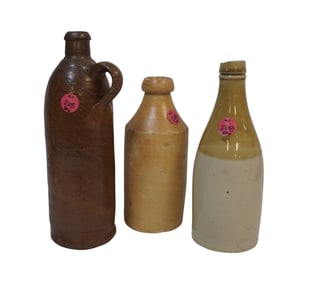 3 ANTIQUE STONEWARE BOTTLES