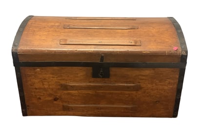PRIMITIVE PINE CHEST WITH METAL TRIM