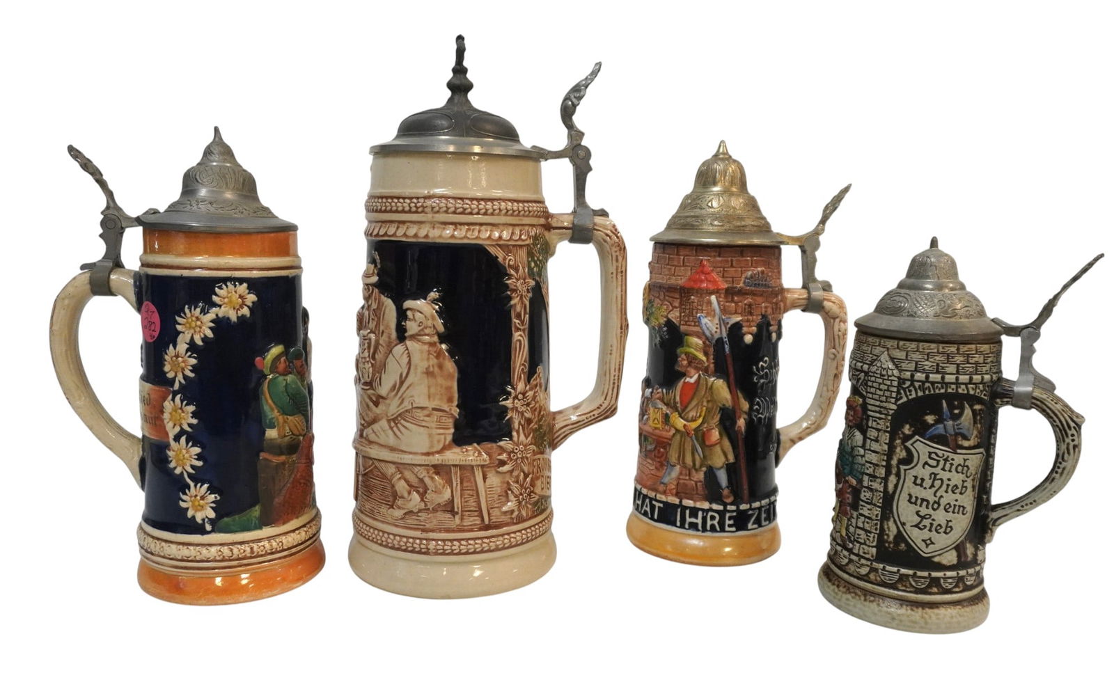 4 VINTAGE GERMAN BEER STEINS WITH PEWTER LIDS (1 of 4)