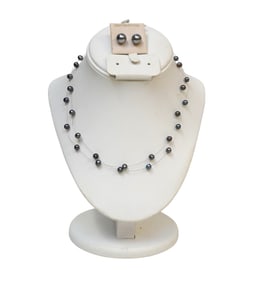 BLACK SPANISH PEARL NECKLACE AND EARRINGS