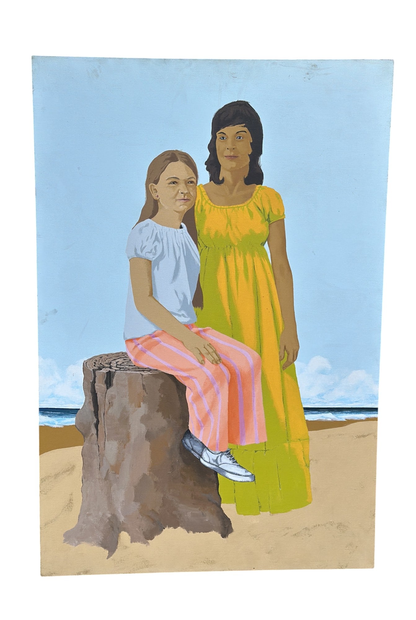 VINTAGE 1960-70S PORTRAIT 2 GIRLS: Vintage 1960-70s Portrait Painting of 2 Girls. Measures 24"x36"x1 1/2" deep. Weight 6 lbs 3 oz.