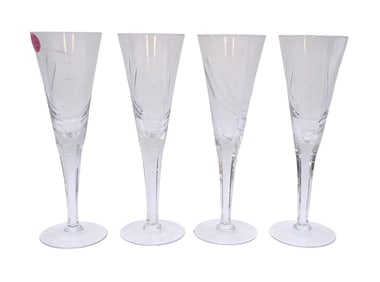 4 CUT & ETCHED CRYSTAL CHAMPAGNE FLUTES