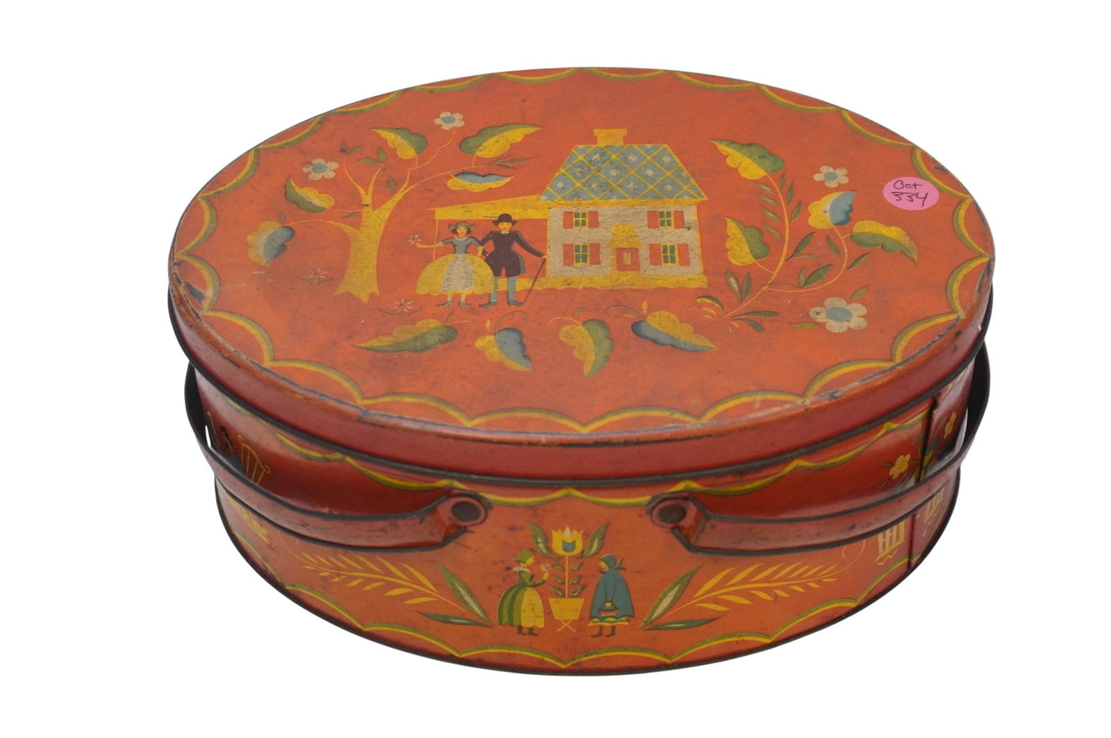 VINTAGE 1950s DOUBLE HANDLED DUTCH FOLK ART TIN: Vintage Double Handled 1950's Dutch Folk Art Tin Measures Approximately 11.5"x8.5". Weighs 1 lb.